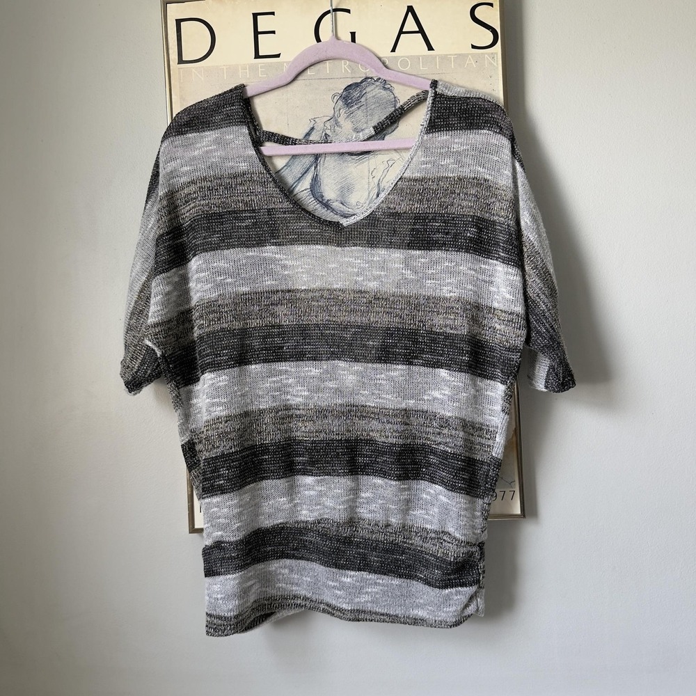 Y2K Charlotte Russe Sheer Striped Open Back‎ Batwing Knit Sweater Slouchy Top L
